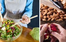 Insalata di valeriana e cavolo cappuccio con mandorle e melagrana