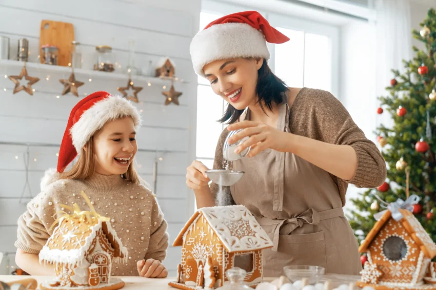 l'immagine rappresenta una famiglia che cucina un dolce di natale per un natale sostenibile