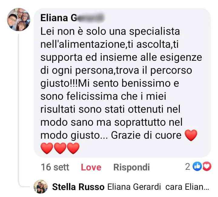 Recensione Nutrizionista Alcamo Dott.ssa Stella Russo rilasciata da Elena G